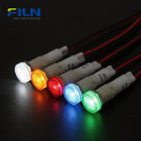 Plastic Indicator Lamps 10MM 6-220V LED Metal Nut High Head Wire Lead 15CM FILN