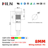 FILN 12 Volt LED Indicator Lights 8MM Waterproof UL Indicator Lamp