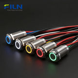 Interrupteur à bouton-poussoir LED 12 V 12 mm en acier inoxydable 15 cm pré-câblé Interrupteur momentané FILN
