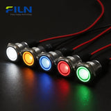 FL1N 16MM Témoin LED Métal Voyant LED Indicateur Tableau de bord Panneau Signalisation Avertissement Lumière Câble 20cm Finition Chrome Voiture Bateau Marine