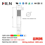 FILN 24V DC 8mm Flashing LED Indicator, Metal Threaded Base, High Visibility for Alarm Systems