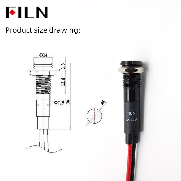 FILN (1 PCS) 8MM (5/16'' )Metal Indicator Light 12V 24V 110V 220V  Pilot Lights  Waterproof ip67  Signal Lamp
