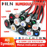 FILN 14MM Metal Symbol Indicator Light 12V R/G/Y/B/W LED light