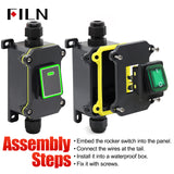 30A Rocker SwitchToggle Switch LED Waterproof Inline Switch 12V 24V 220V Waterproof IP65 Sealed Outdoor Box & Inline Cord Power