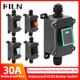 30A Rocker SwitchToggle Switch LED Waterproof Inline Switch 12V 24V 220V Waterproof IP65 Sealed Outdoor Box & Inline Cord Power