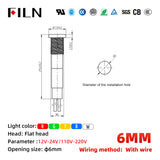 FILN 6MM LED Indicator Light Mini Metal Pilot Signal Lamp Flat Head indicator light