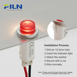 Plastic Pilot LED Lights 12.5mm 6V-220V PA66 Wire Lead Snap-in for FILN