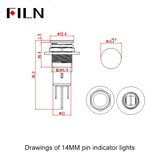 FILN 14MM Metal Symbol Indicator Light 12V R/G/Y/B/W LED light