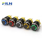 Push Button 12 Volt Switches 22mm Stainless Steel 5-Pin High Head with LED Ring FILN