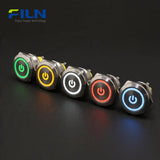 LED Light Push Button Switch 30mm Stainless Steel Power Symbol Momentary/Latching FILN