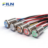 Interrupteur à bouton-poussoir LED 12 V 12 mm en acier inoxydable 15 cm pré-câblé Interrupteur momentané FILN