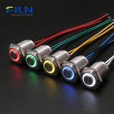 Interrupteur à bouton-poussoir LED à anneau métallique 12V-220V 4 broches pré-câblé étanche IP65 en acier inoxydable momentané/verrouillable FILN