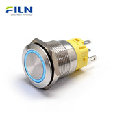 19mm LED-Drucktastenschalter Momentan/Rastend Edelstahl 5-Pin Ringlicht | FILN