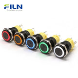 Interrupteurs à bouton-poussoir lumineux 16mm Acier inoxydable Interrupteur d'alimentation LED 5 BROCHES Borne à broches FILN