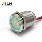 Interrupteur à bouton-poussoir métallique illuminé 25 mm, 4 broches, précâblé 12V-220V LED FILN