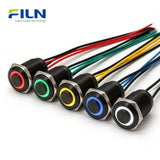 Interrupteur à bouton-poussoir LED à anneau métallique 12V-220V 4 broches pré-câblé étanche IP65 en acier inoxydable momentané/verrouillable FILN