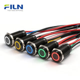 Interrupteur à bouton-poussoir LED 12 V 12 mm en acier inoxydable 15 cm pré-câblé Interrupteur momentané FILN
