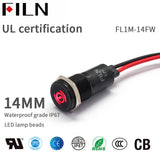 FILN 14mm 12V LED Metal Indicator Dashboard Light with Symbol ABS light Signal symbol indicator light