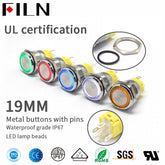 19MM Flat Head Terminal Pin Concave Momentary Push Button Switch