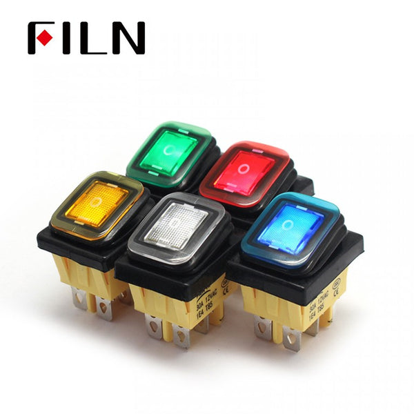 10V 15A Yellow LED ON OFF ON Momentary 3 Way Rocker Switch
