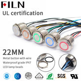 22mm 10A IP68 Blue Momentary 4 Pole Push Button Switch