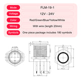 FILN Metal Push Button Switches for for Automotive Boat Marine Truck Car Switch 2Pcs 19MM 3/4" in Red Green Yellow Blue White 12V 24V LED IP67 Waterproof with Momentary or Latching