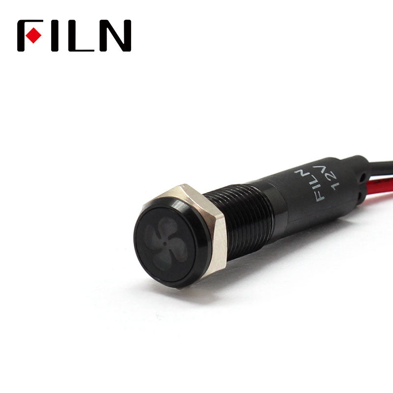 FILN Black Bisel FL1M 8mm 12V LED Indicador de metal Luz de tablero con