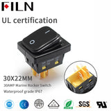 FILN Black 30A KCD4 ON-OFF/ON-OFF-ON IP67 Ship Rocker Switch