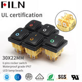 FILN IP68 KCD4 6PIN Momentary LED Waterproof Rocker Switch