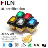 10V 15A Yellow LED ON OFF ON Momentary 3 Way Rocker Switch