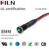 FILN Weißer Rahmen FL1M 8mm 12V LED Metallanzeige Armaturenbrettlicht mit Symbol Lüfter Signalsymbolanzeige