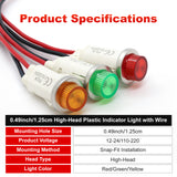 Raised Indicator Light Red LED with Wires 12.5mm LED 12–220V Wire