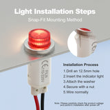 Raised Indicator Light Red LED with Wires 12.5mm LED 12–220V Wire