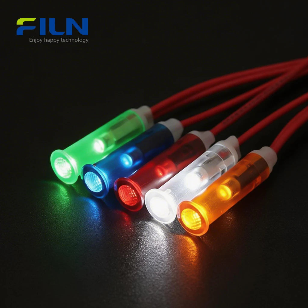 120 VAC LED Indicator Light 6mm Round Snap-in with 15cm Wire Lead FILN