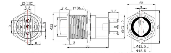 FILN 19mm 2 positions 3 positions sélecteur interrupteur rotatif bouton poussoir interrupteur Dpdt verrouillage marche arrêt 12V 24V led illuminé
