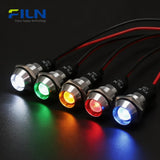 120V LED Indicator Light 16mm Metal Recessed Head Wire Leads 15cm IP67 FILN