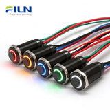 Interrupteur de moto à bouton-poussoir en acier inoxydable de 12 mm avec anneau LED, momentané ou à verrouillage, 12-220V FILN