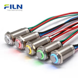 Interrupteur de moto à bouton-poussoir en acier inoxydable de 12 mm avec anneau LED, momentané ou à verrouillage, 12-220V FILN