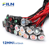 12mm Metal LED Indicator Light with Symbols & Wires | 12-24V