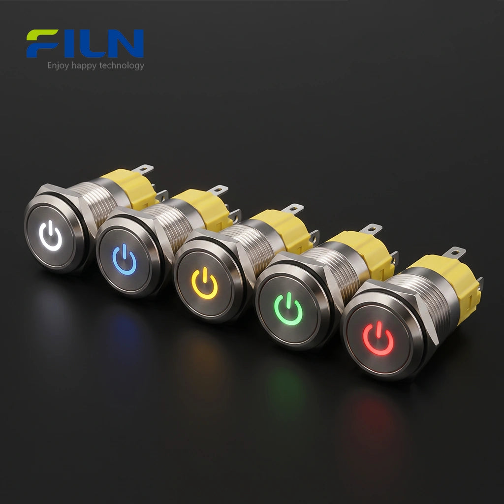 Power Push Button Switch with LED Light 3-220V 16mm Stainless Steel 5Pin Terminal FILN