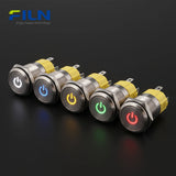 Power Push Button Switch with LED Light 3-220V 16mm Stainless Steel 5Pin Terminal FILN