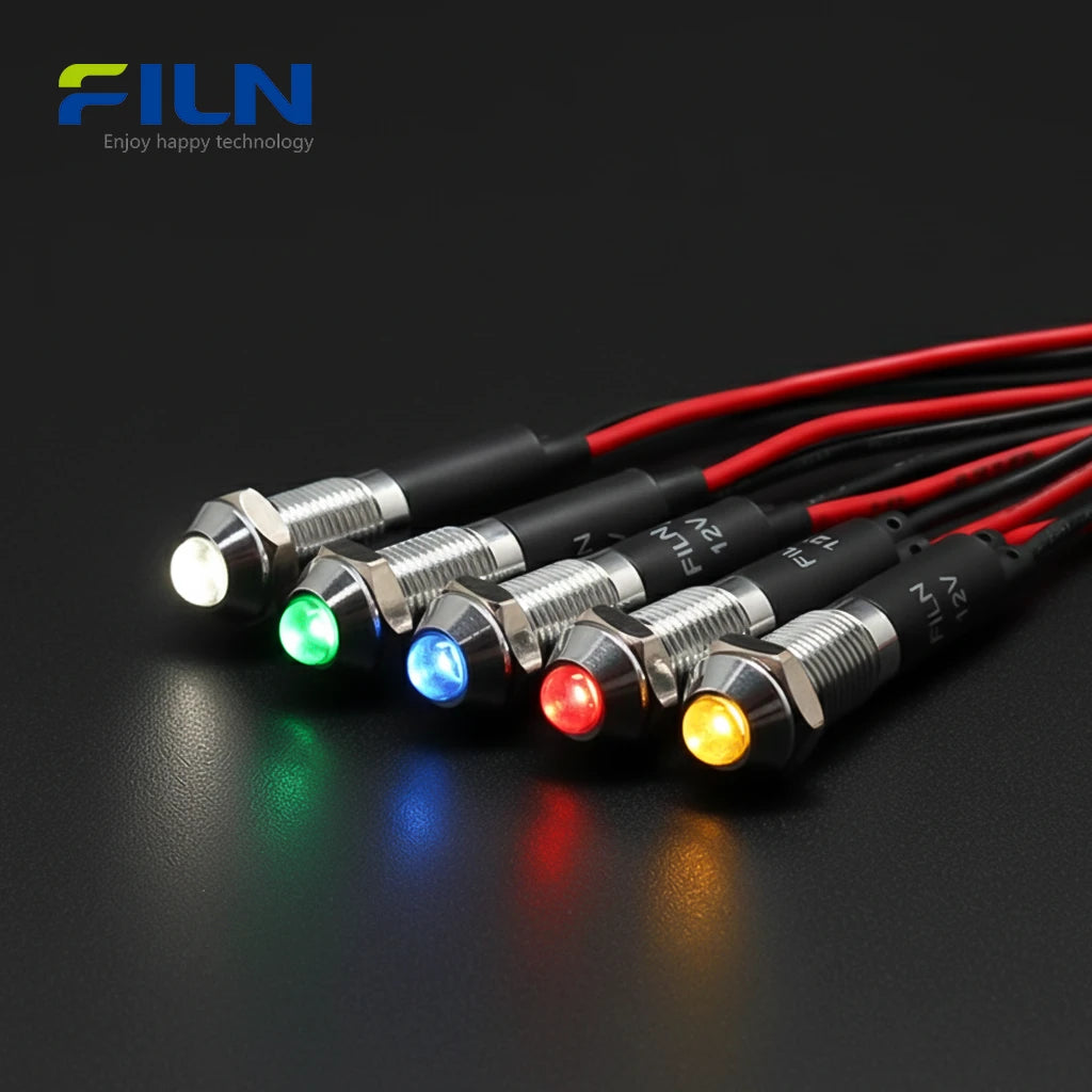 FILN 12V Indicator Light 8mm Panel Mount IP67 Waterproof for CNC