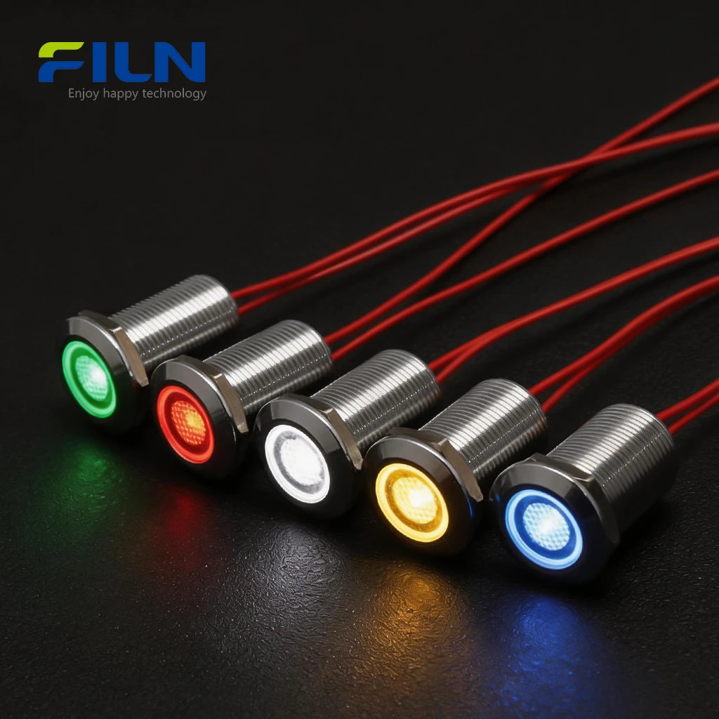 LED Indicator Light 220V 12mm IP67 Waterproof Metal Signal Lamp for CNC & Marine FILN