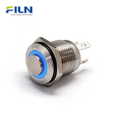 12V Push Button Momentary Switch 16mm Stainless Steel 4-PIN Ring LED Light FILN