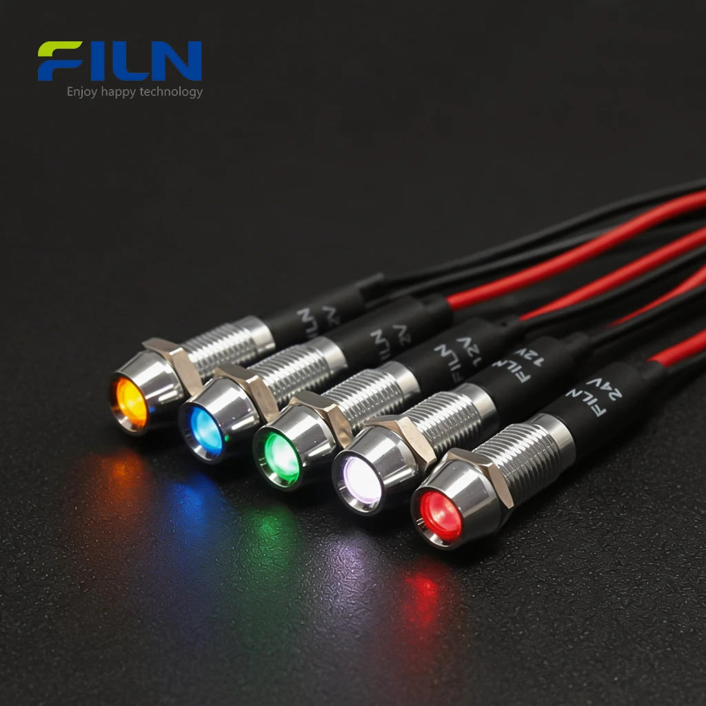 12 Volt Indicator Light 8mm IP67 Waterproof Panel Mount LED FILN