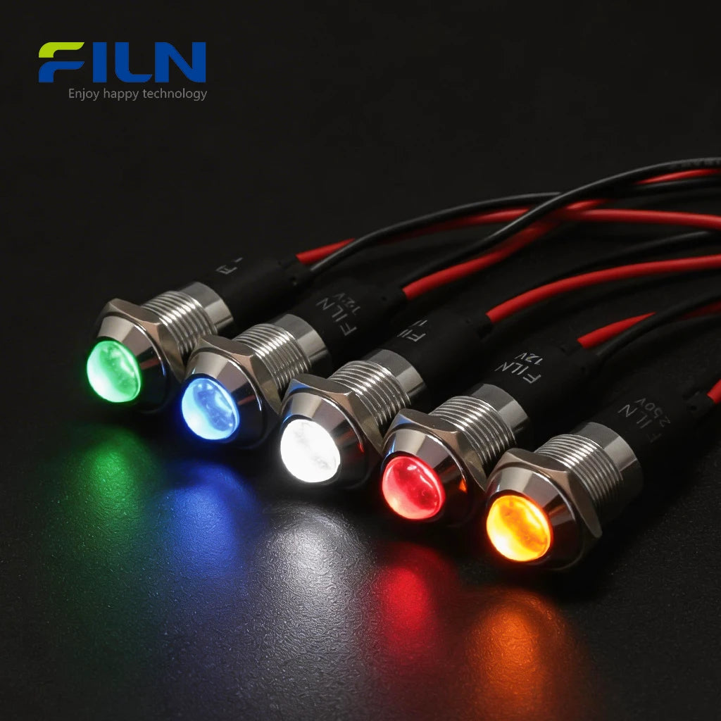 LED-Kontrollleuchte 120V 14mm Metall Hochkopf Vorverdrahtet für Schalttafeleinbau FILN