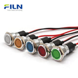 FL1N 16MM Témoin LED Métal Voyant LED Indicateur Tableau de bord Panneau Signalisation Avertissement Lumière Câble 20cm Finition Chrome Voiture Bateau Marine