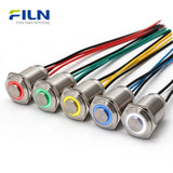 Interrupteur à bouton-poussoir LED à anneau métallique 12V-220V 4 broches pré-câblé étanche IP65 en acier inoxydable momentané/verrouillable FILN