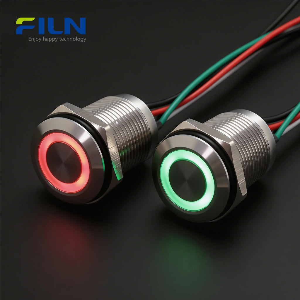 Interrupteurs à bouton-poussoir 12V LED bicolore R&V, interrupteur momentané étanche en métal FILN