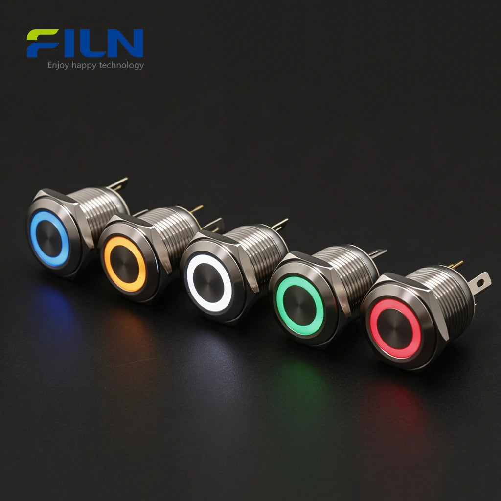 Interrupteur à bouton-poussoir 16 mm | Acier inoxydable Momentané 4 broches LED | FILN